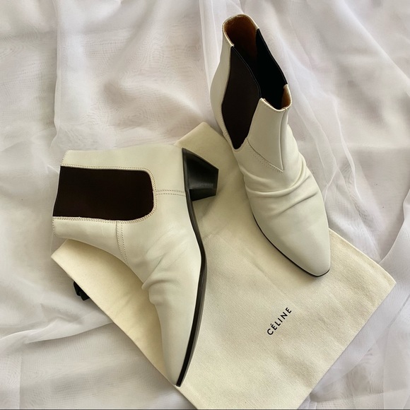 /Sold/ CELINE Off White Leather Ankle Boots - Picture 2 of 6